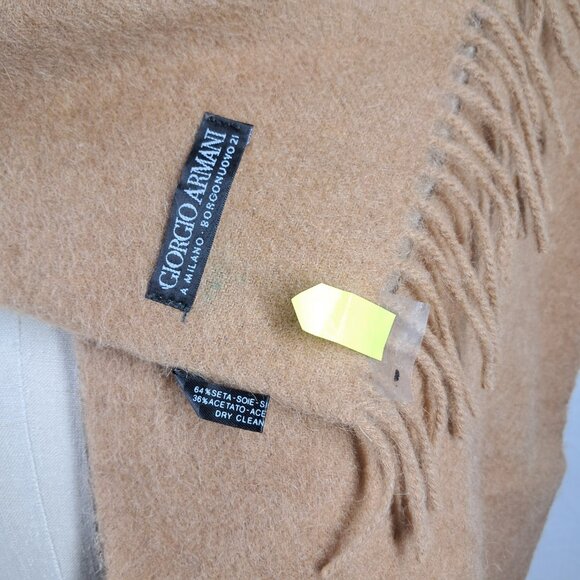Giorgio Armani Made in Italy 2 Sided Tan Winter Muffler Scarf - Picture 7 of 8